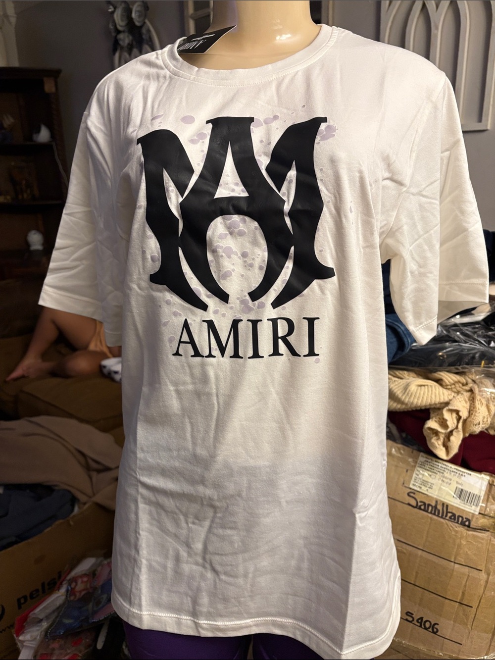 AMIRI White Short-Sleeve T-Shirt with Black Logo